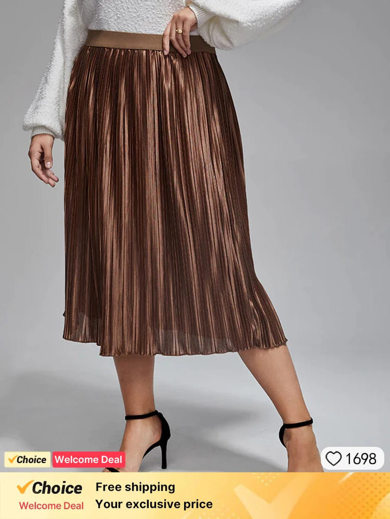 Plus Sized Clothing Elegant Pleated High Waist Skirt Women Spring Elastic Waist Casual A-Line Slim Luxury Midi Skirt Vintage