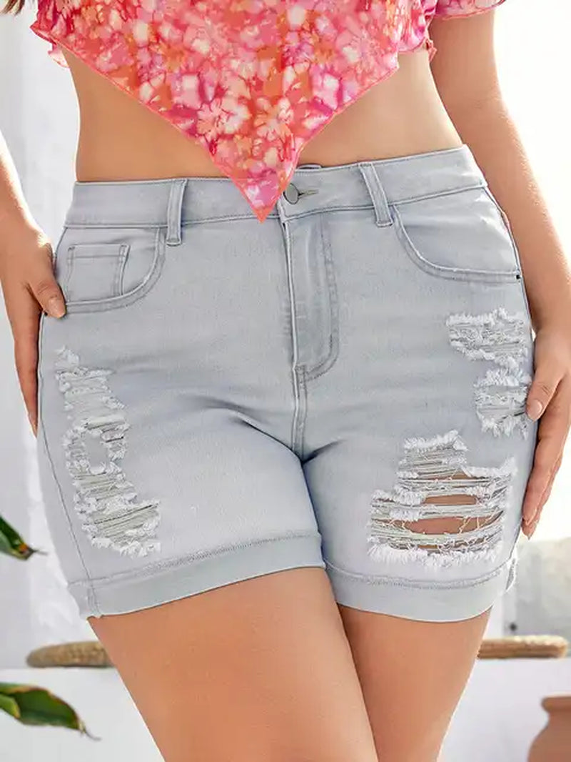 Plus Sized Clothing Summer Ripped Roll Denim Shorts for Women Fashion Skinny Sexy Rolled Hem Shorts Jeans Fashion Sexy Shorts