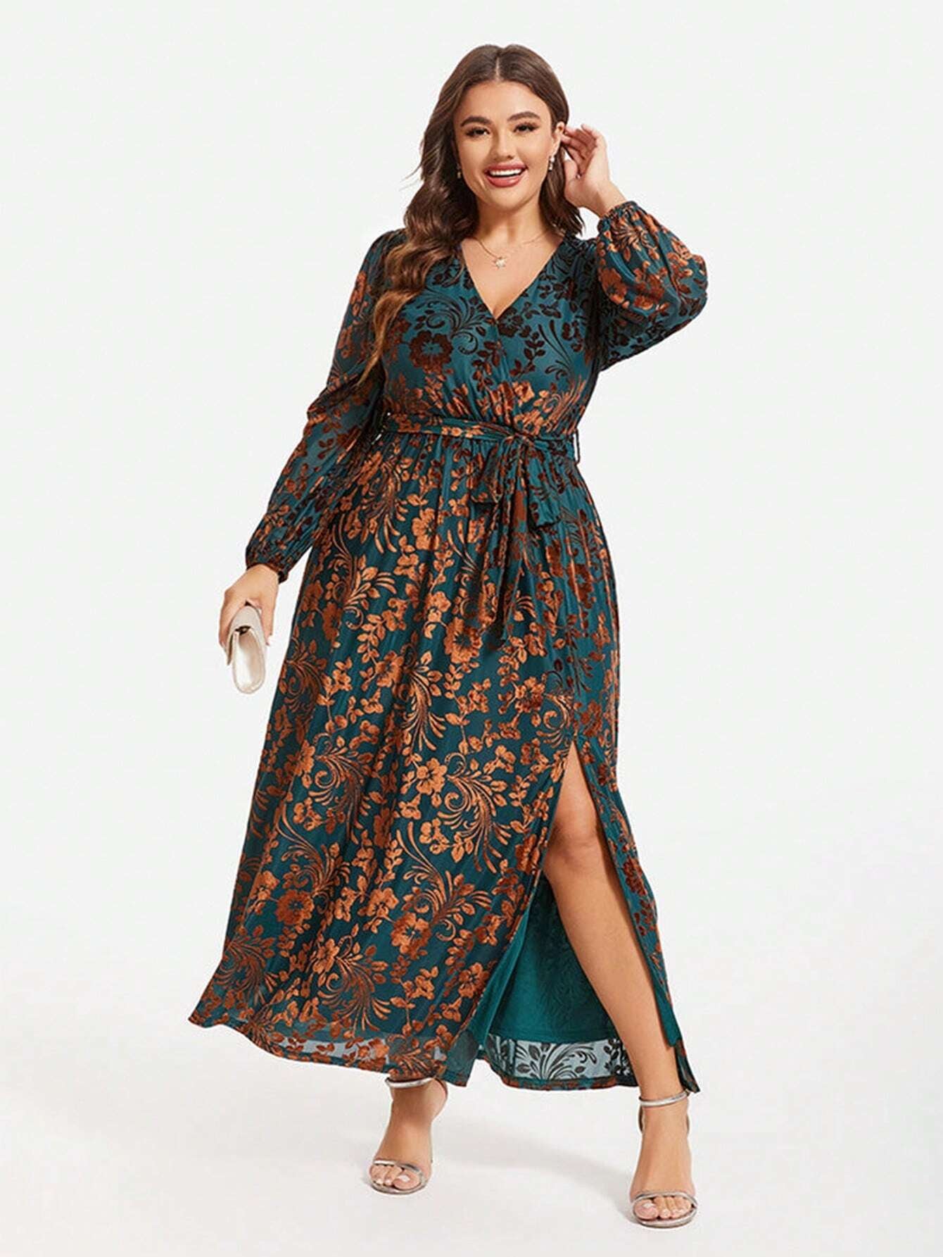 Elegant Velvet Floral Print Wrap Dress - Perfect for Every Occasion!