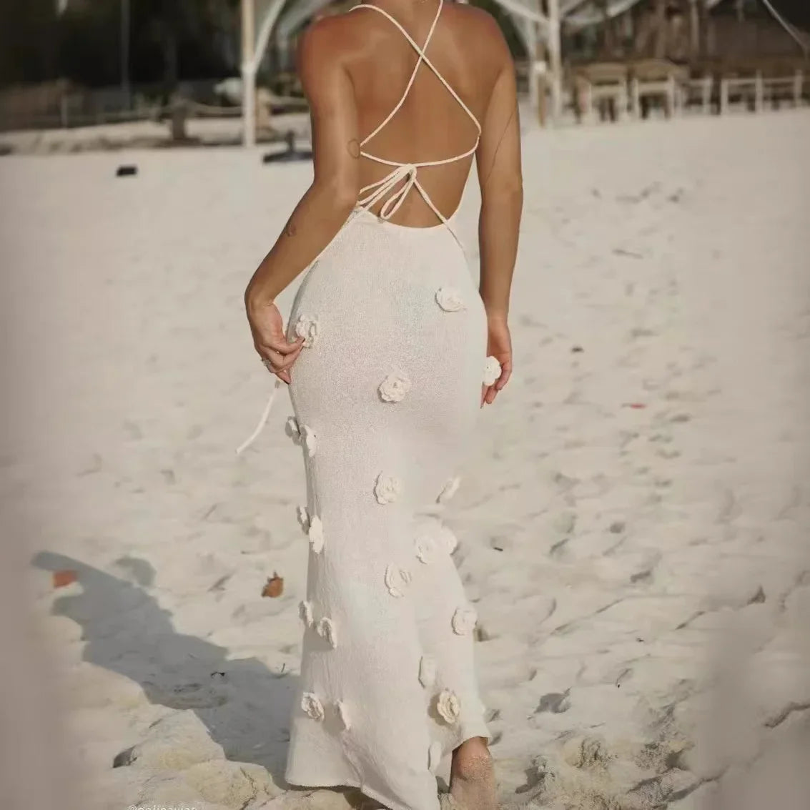 2024 3D Flower Deep V Maxi Dress – Elegant Sleeveless Summer Beachwear