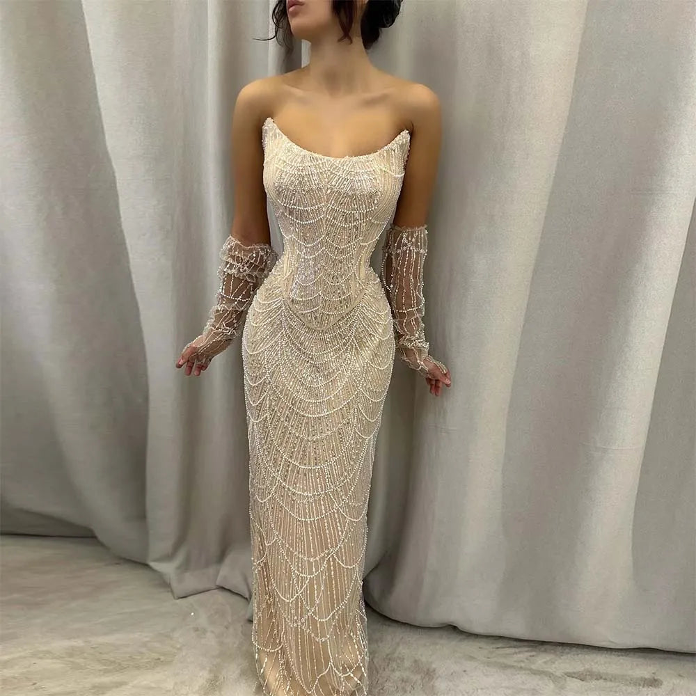 Elegant Mermaid Sweetheart Pearl Dress For Women 2024