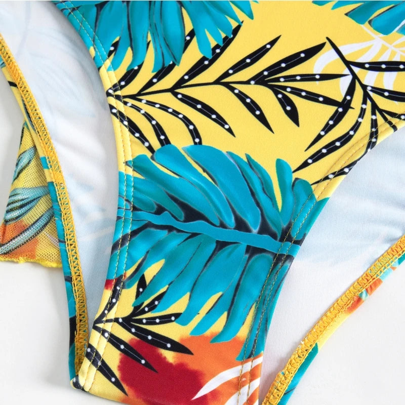 Women Sexy 3 Pieces Suit Swimwear Floral Print Bikini Set+Cover Up High Waist Push Up Swimsuit Beachwear Brazilian Bathing Suits