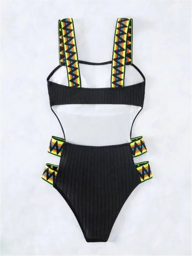 Sexy One Piece Swimsuit – Colorful Elastic Band with Built-In Bra
