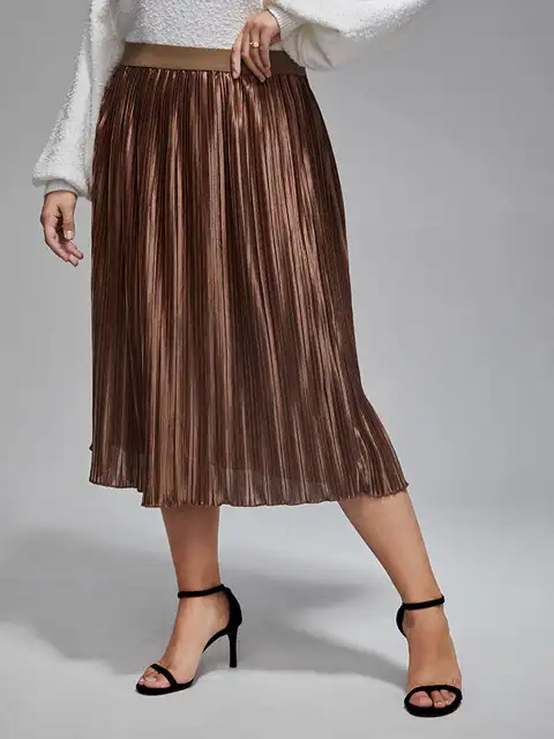 Plus Sized Clothing Elegant Pleated High Waist Skirt Women Spring Elastic Waist Casual A-Line Slim Luxury Midi Skirt Vintage