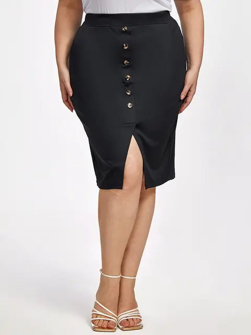 Plus Sized Clothing Button Front Slit Skirt High Waist Slim Fit Bodycon Skirt Office Lady Causal Fashion Knee Length Skirt