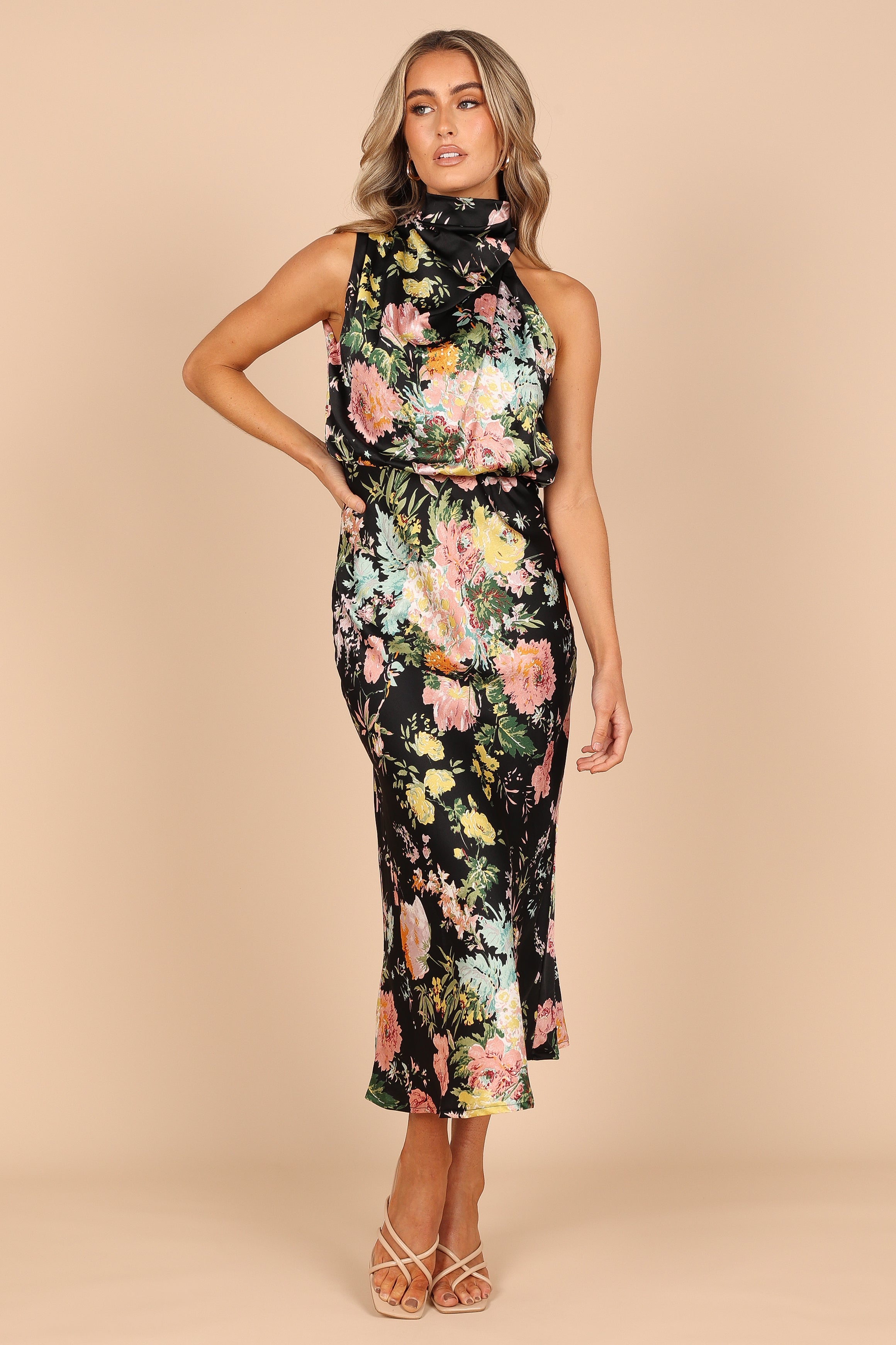 Duglam® Neck Midi Dress - Black Floral