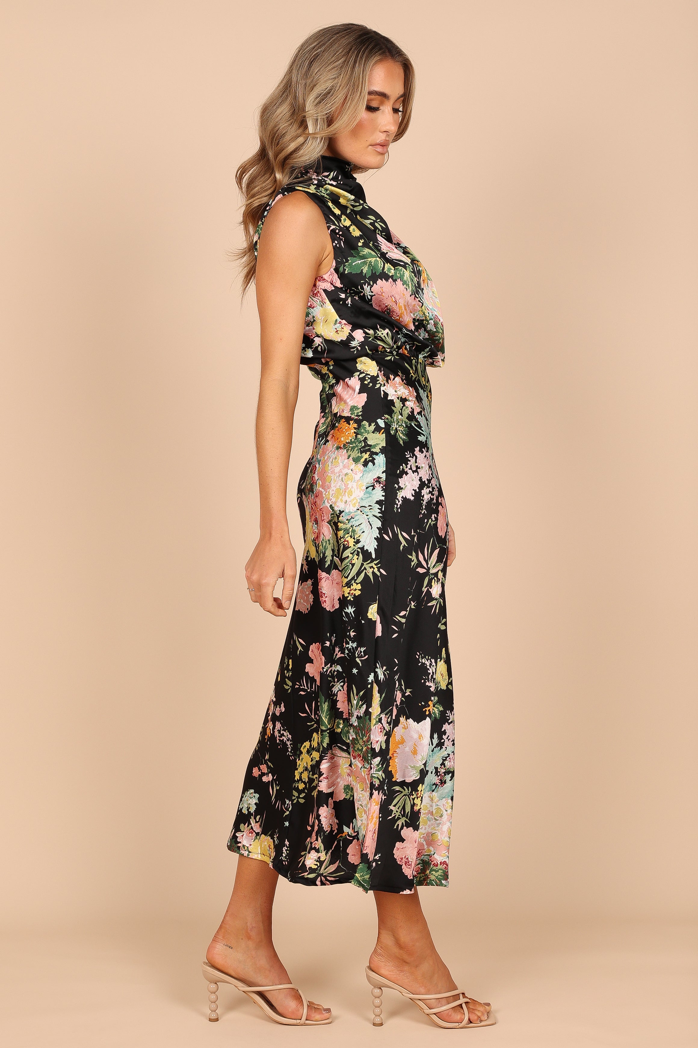 Duglam® Neck Midi Dress - Black Floral