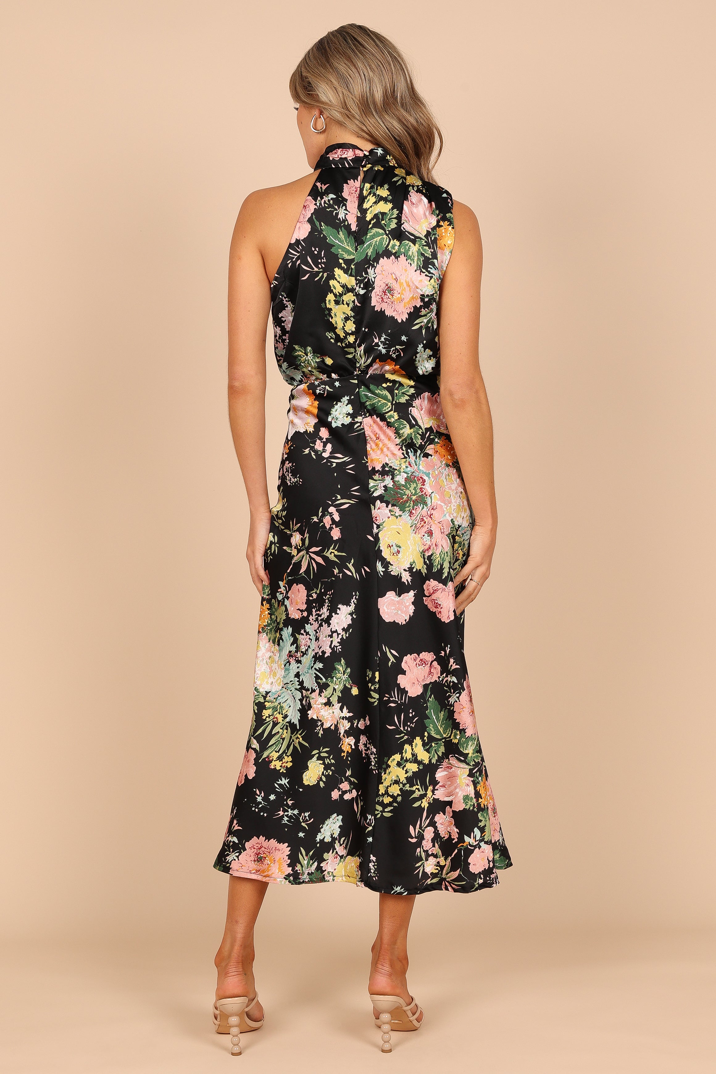 Duglam® Neck Midi Dress - Black Floral